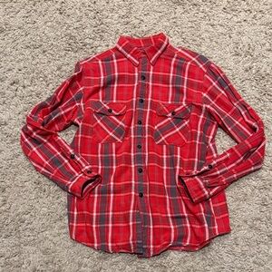 Polo Ralph Lauren Men’s Flannel Long Sleeve Red Gray Plaid Workshirt Large